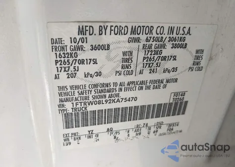 2002 Ford F-150 Lariat/Xlt from USA, damaged, VIN 1FTRW08L92KA75470